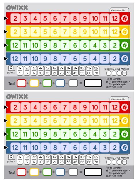 Printable Qwixx Score Sheets